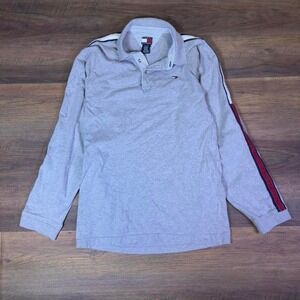 Tommy Hilfiger Men's Long Sleeve Polo Shirt XL Gray Stripe Sleeve Logo